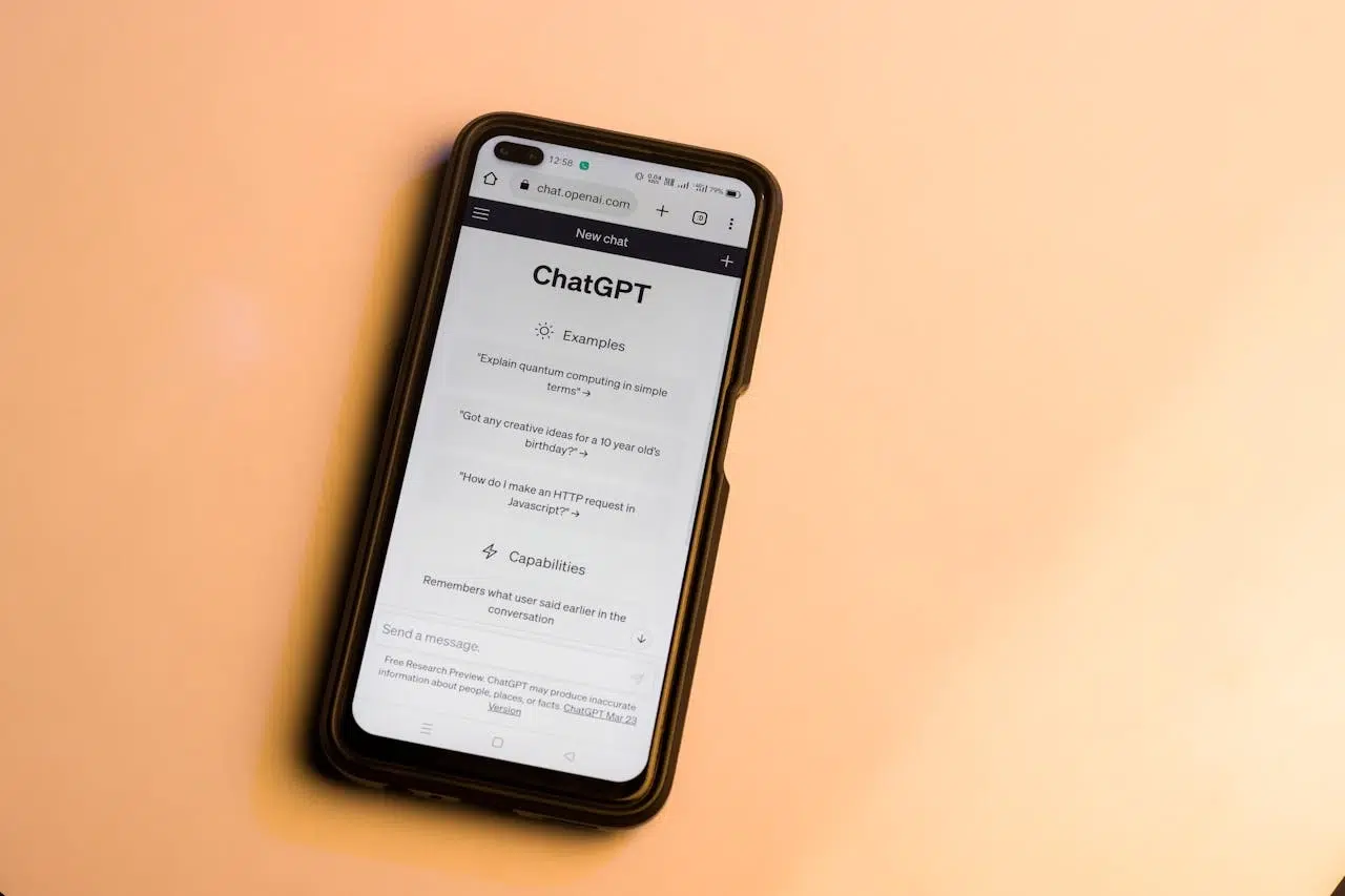 A cell phone with Chat GPT loaded on the screen
